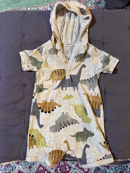 Carter's Other - Kids Short-Sleeve Hooded Pajama Romper in Gray with Dinosaur Print